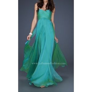 LA FEMME STRAPLESS CHIFFON DRESS GREEN